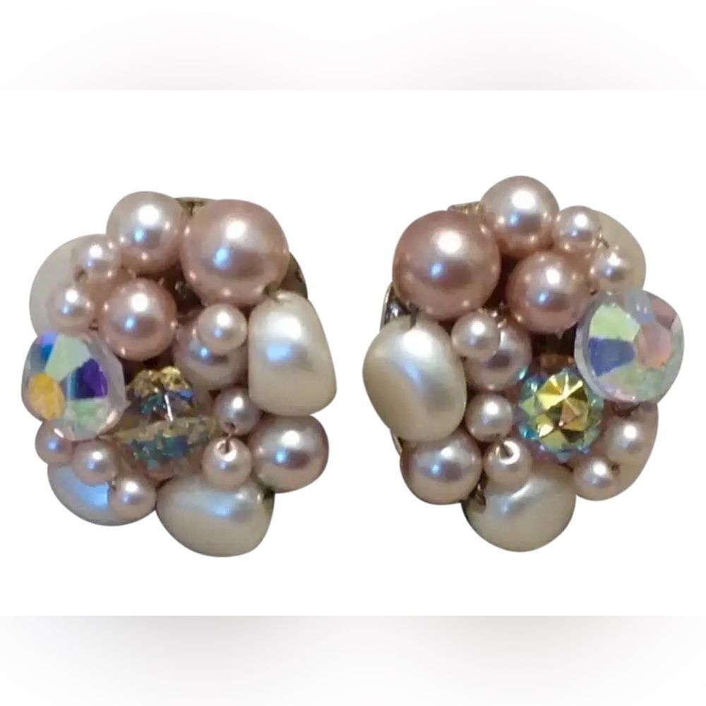 Faux Pearl & Crystal earrings- japan